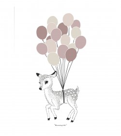 Plakat med bambi og balloner 30 x 40 cm. (rosa) - 1